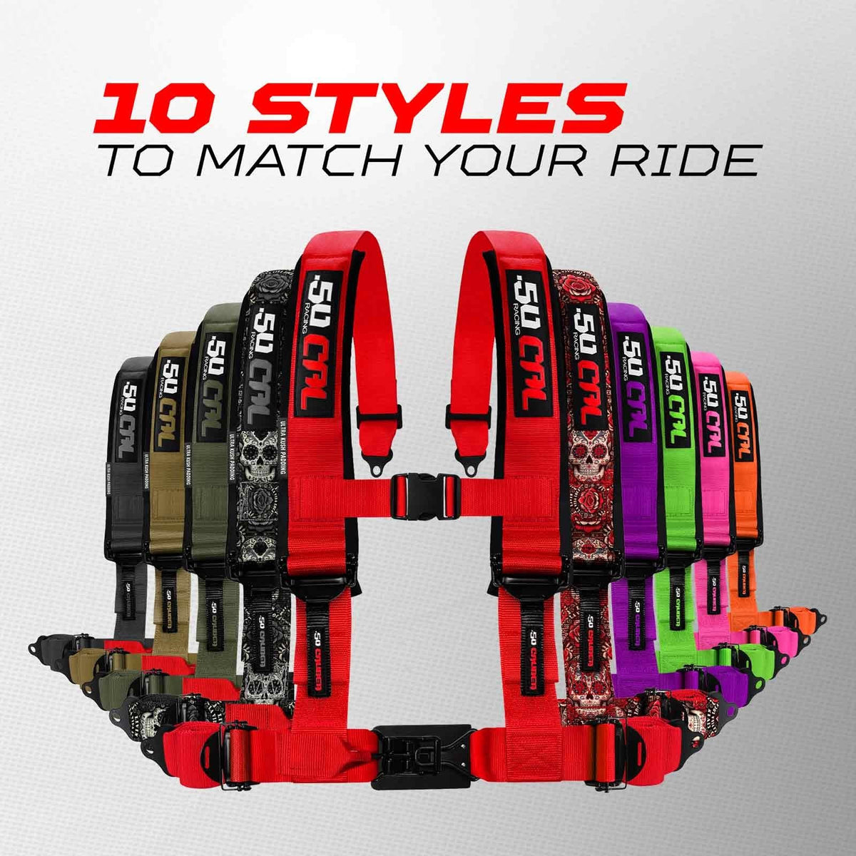50 Caliber Racing Elite Series Race Latch 4-Point UTV  Harness Available in 10 Styles