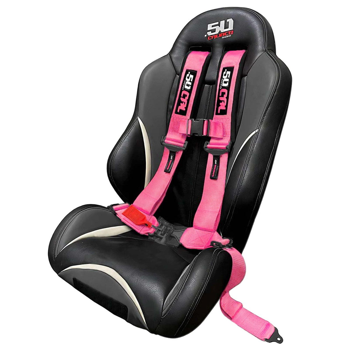 Nitro Pink | 50 Caliber Racing  Elite Series 4-Point UTV Harness Installed on Bucket Seat - Nitro Pink