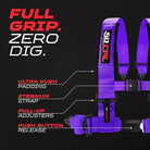 Purple | Purple 50 Caliber Racing Pro Series UTV harness. Full Grip Zero Dig.