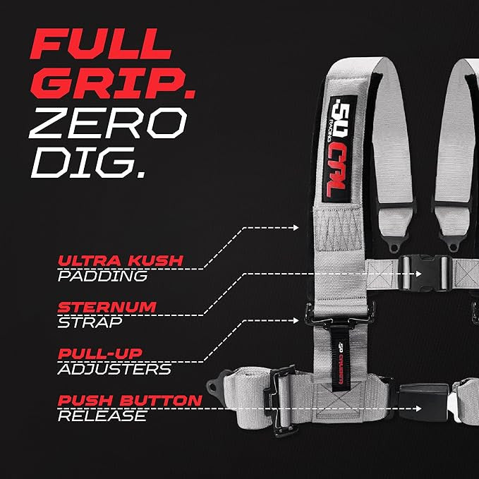 Ghost Gray | Silver | Silver 50 Caliber Racing Pro Series UTV harness. Full Grip Zero Dig.