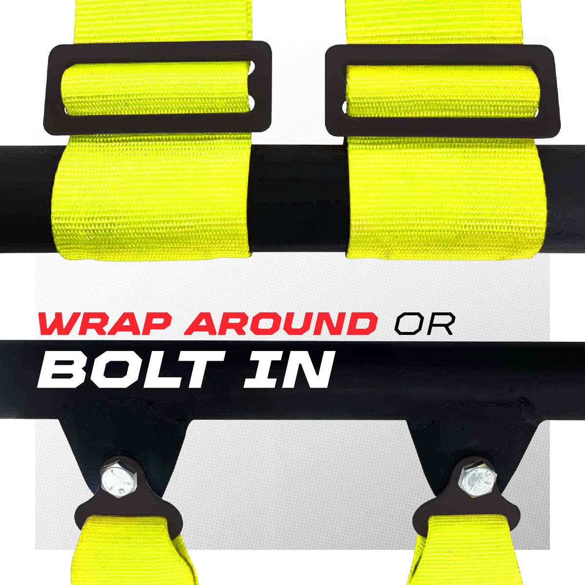 Highlighter Yellow | Yellow | Pro Series UTV harness shoulder strap mounting options wrap-around or bolt-in Yellow