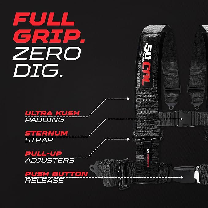 Stealth Black | Black 50 Caliber Racing Pro Series UTV harness. Full Grip Zero Dig.