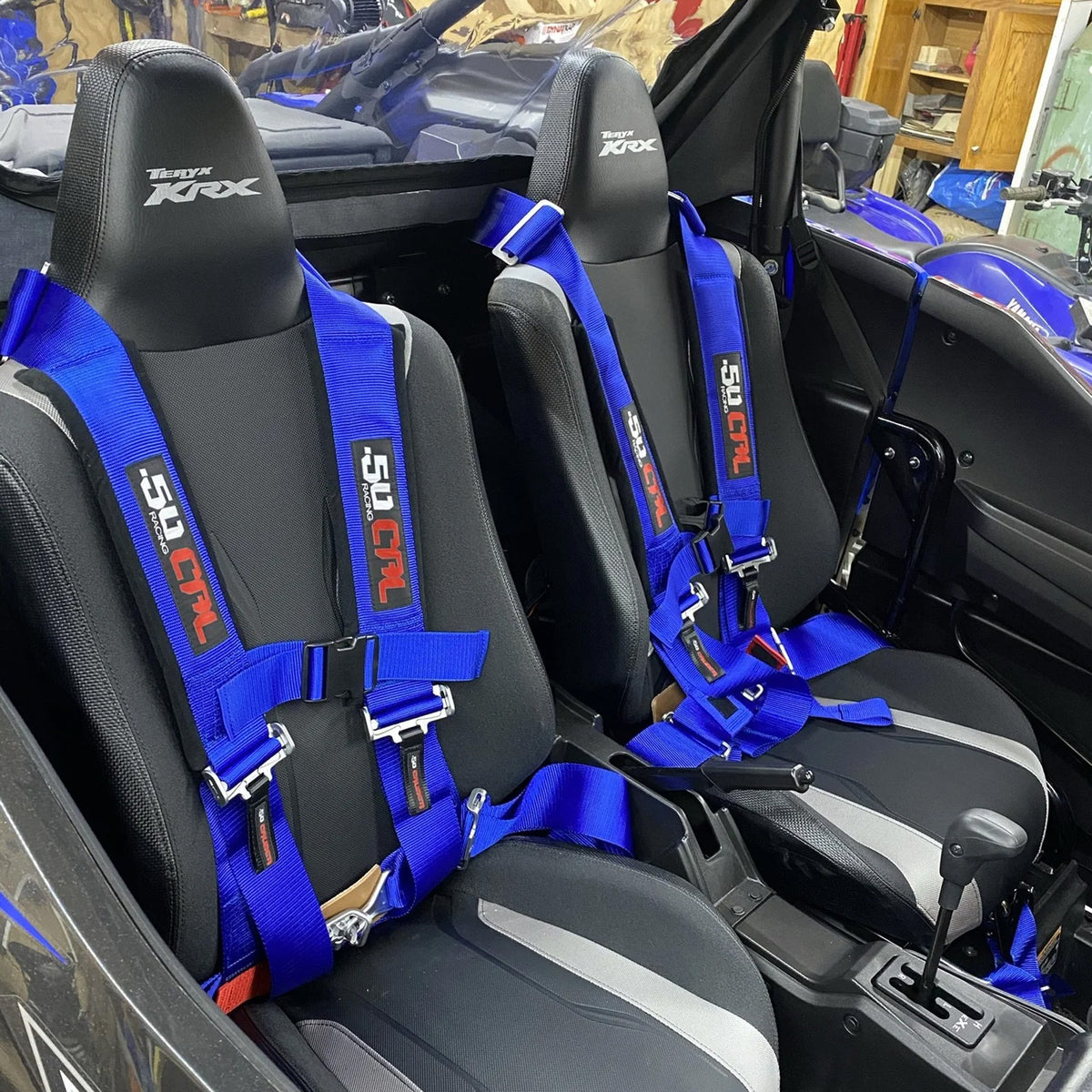 Nitro Blue | Blue | blue 5 point utv harness installed in bucket seat for racing and off road use
