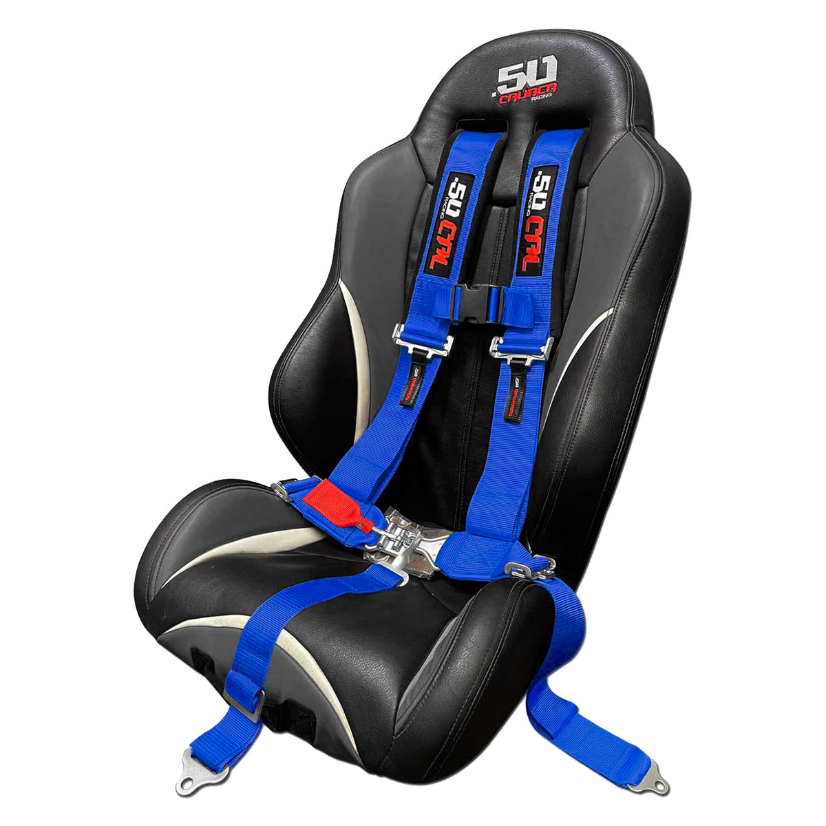 Nitro Blue | Blue | pro series 5 point utv harness draped over seat showing rzr and x3 fitment