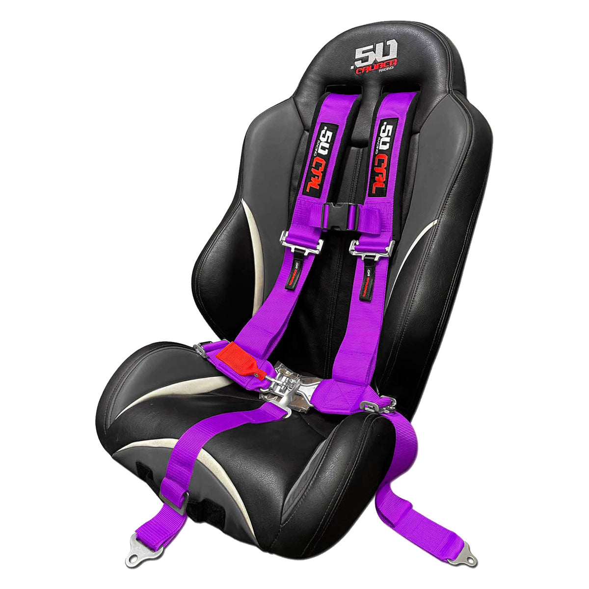 Purple | purple utv harness draped over seat showing installed position