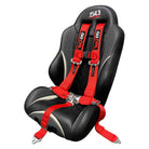 Rage Red | Red | red 5 point utv harness draped over bucket seat showing installed position and fitment