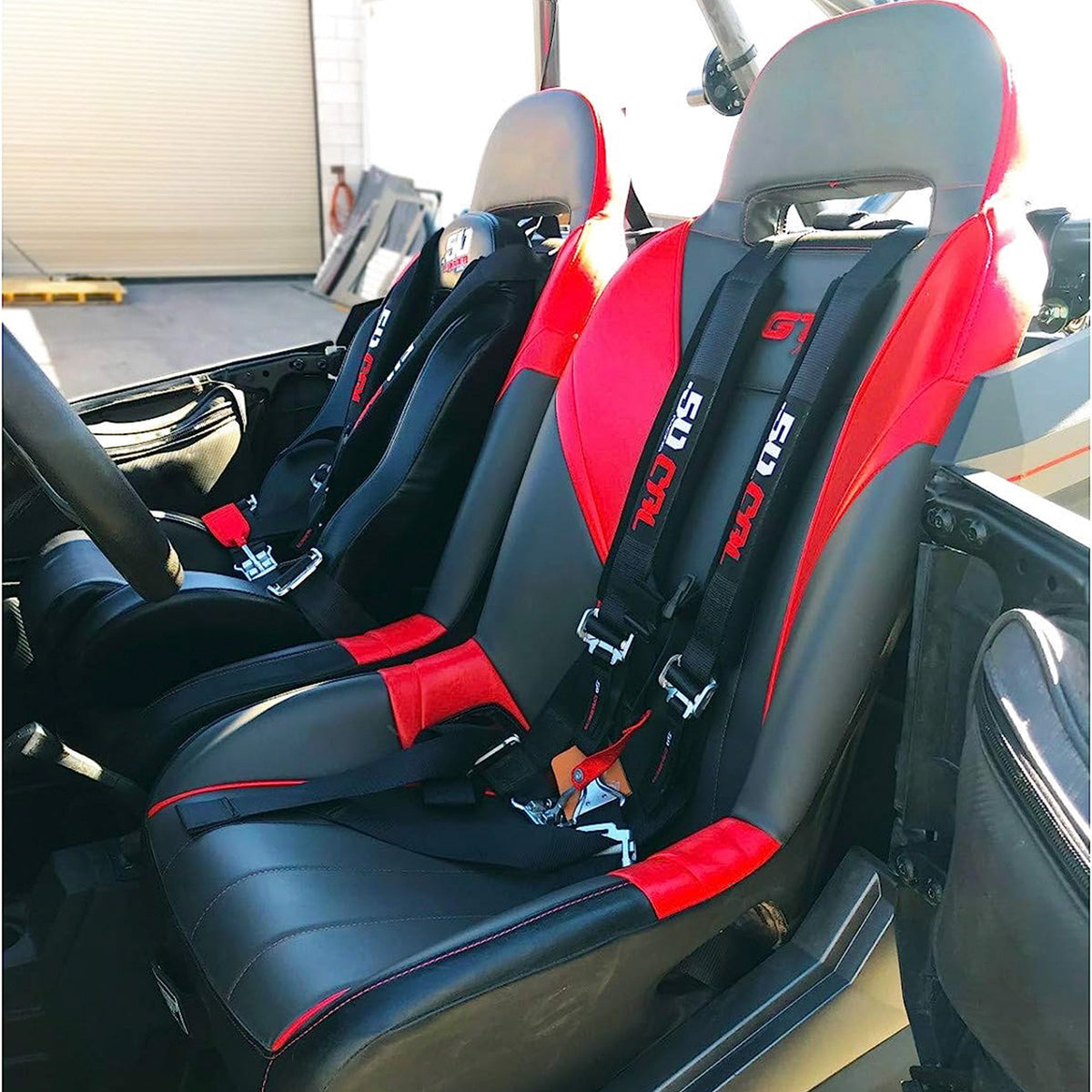 Stealth Black | Black | 50 caliber racing pro series 5 point utv harness installed in polaris rzr bucket seat