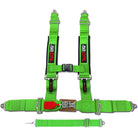 Venom Green | Green | green 5 point utv harness laid flat showing construction and hardware