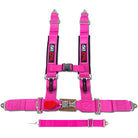 Rogue Pink | Pink | pink 5 point utv harness laid flat showing premium materials