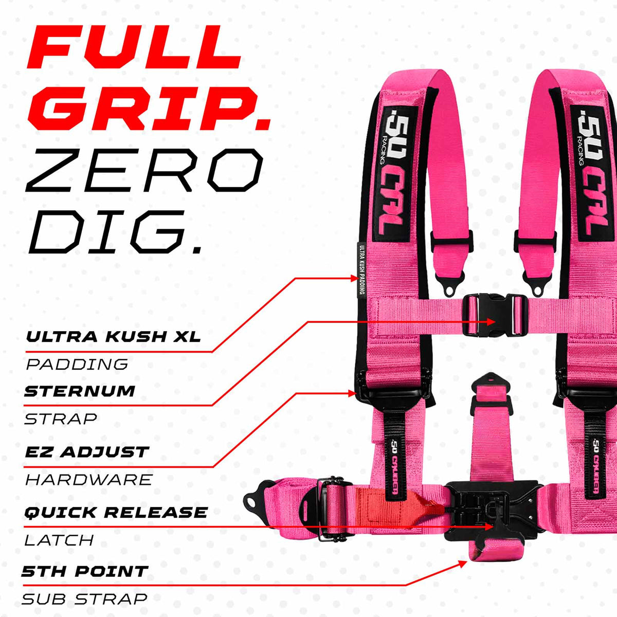 Nitro Pink | 50 Caliber Racing Nitro Pink Harness Full Grip Zero Dig Comfort Technology for Polaris RZR