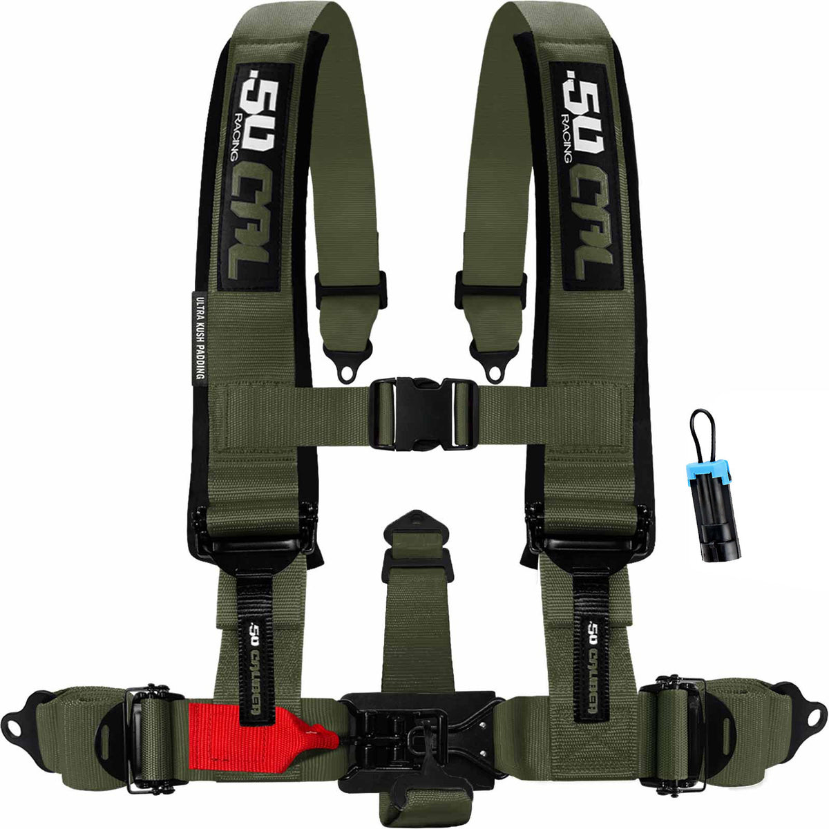 Recon Green | 50 Caliber Racing Elite Series Recon Green 5-Point UTV Harness for Polaris RZR & Can Am Maverick w/ Bypass Plug