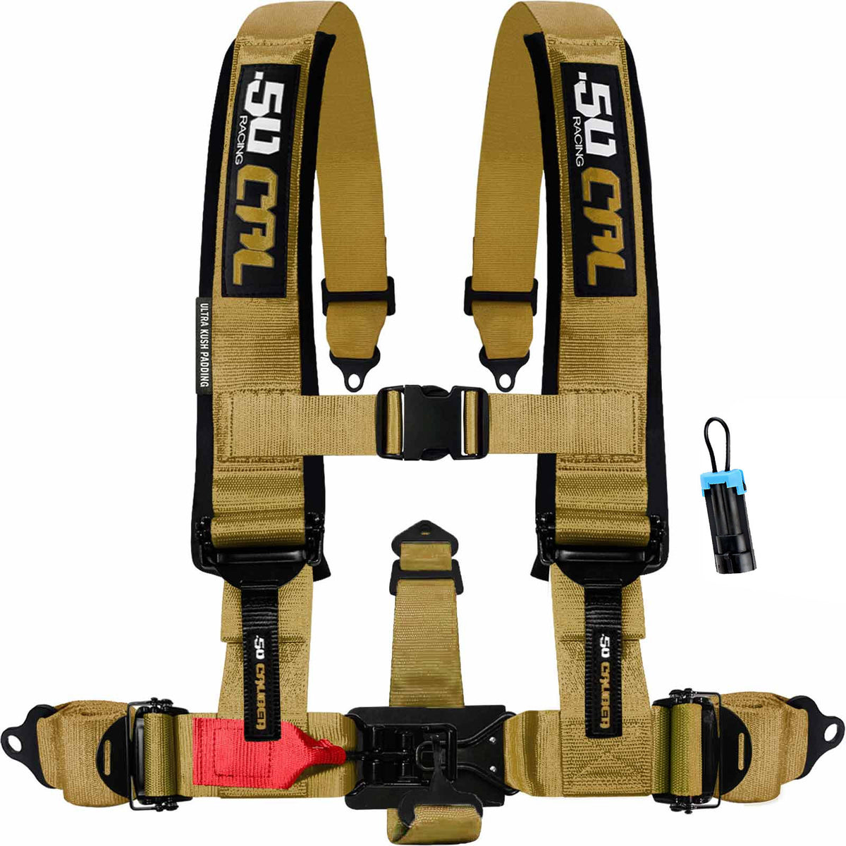 Baja Gold | 50 Caliber Racing Elite Series Baja Gold 5-Point UTV Harness for Polaris RZR & Can Am Maverick w/ Bypass Plug