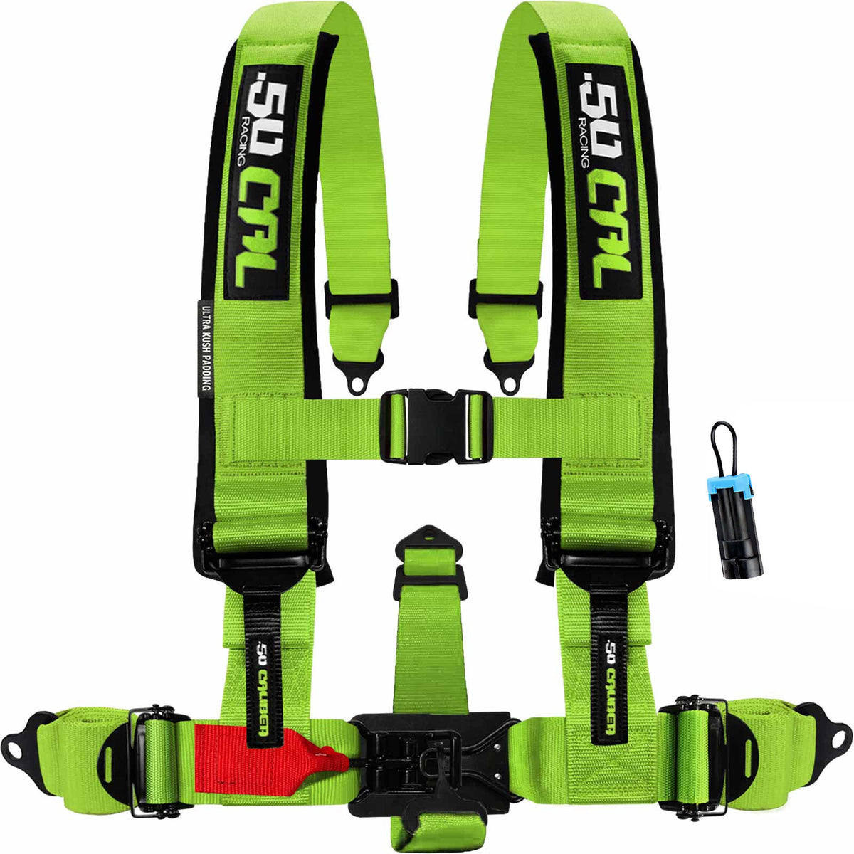 Toxic Lime | 50 Caliber Racing Elite Series Toxic Lime 5-Point UTV Harness for Polaris RZR & Can Am Maverick w/ Bypass Plug