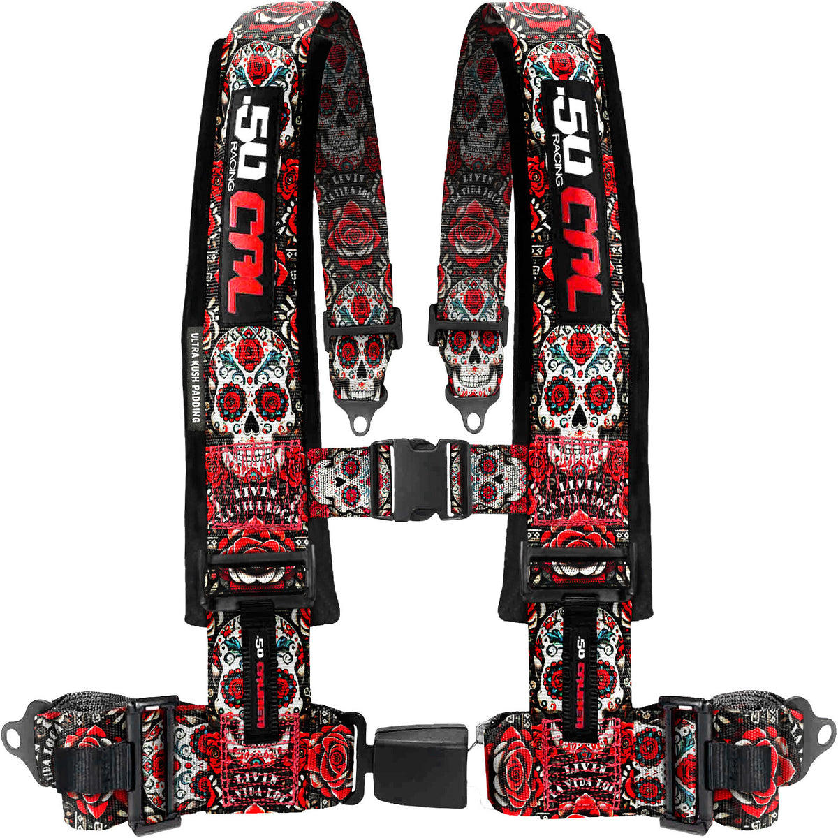Red Sugar Skull | 50 caliber racing elite series red sugar skull 4 point utv harness premium off road safety