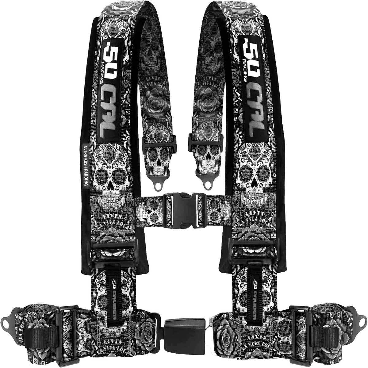 Black Sugar Skull | 50 caliber racing elite series black sugar skull 4 point utv harness premium off road safety