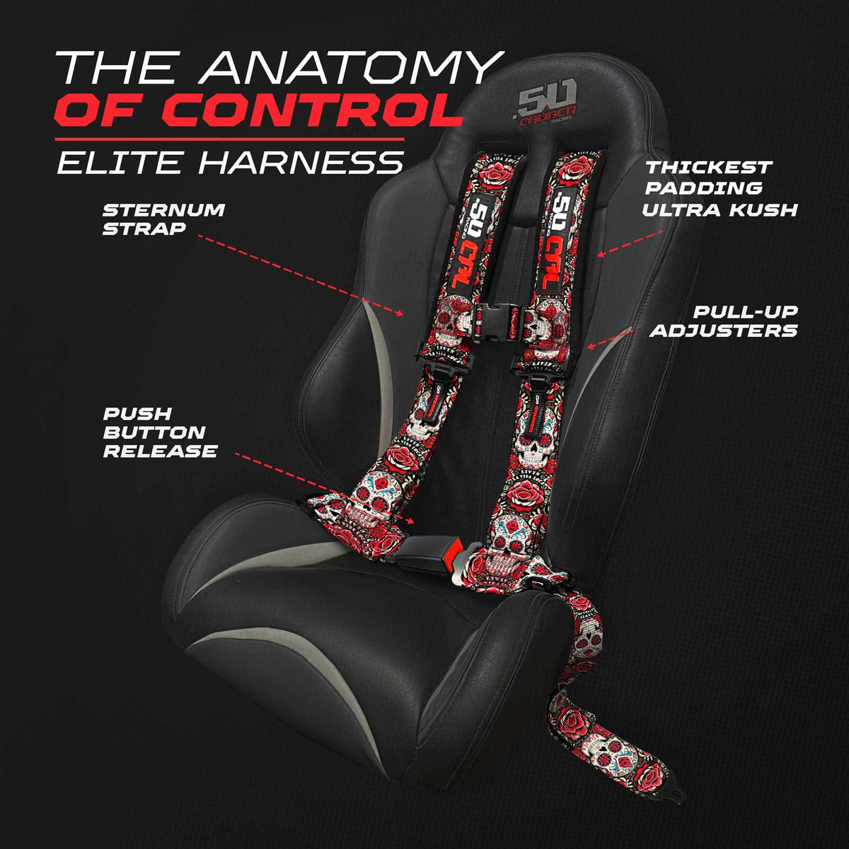 Red Sugar Skull | Elite Series Red Sugar Skull UTV harness anatomy of control premium off road safety design