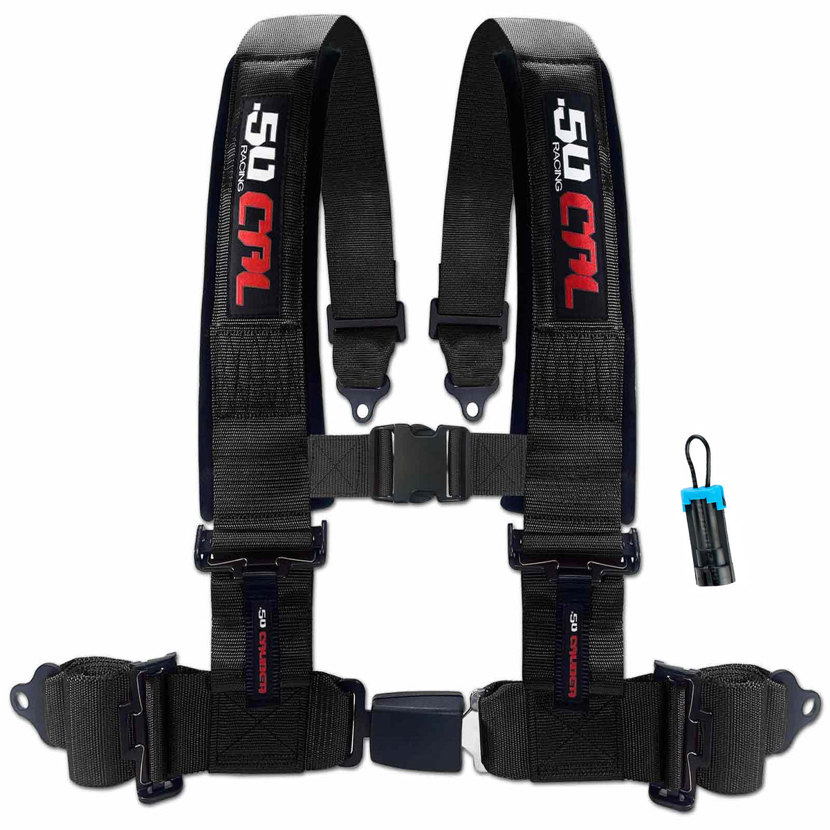 Stealth Black | Black | 50 Caliber Racing Pro Series black 4-point UTV harness with bypass for Polaris RZR and Can-Am Maverick X3