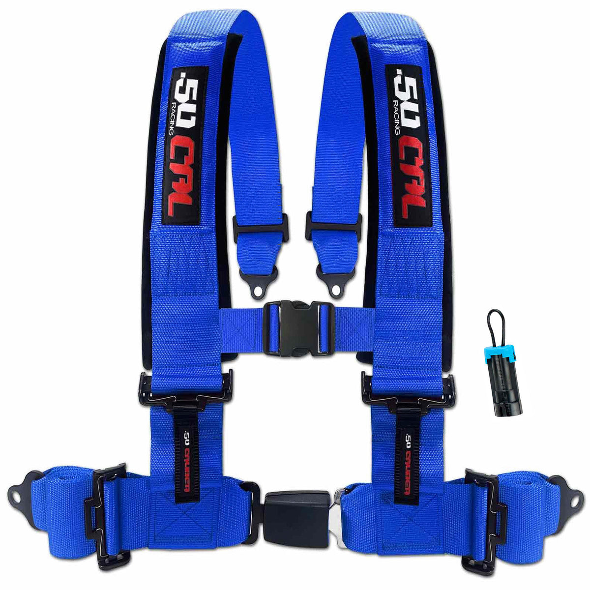 Nitro Blue | Blue | 50 Caliber Racing Pro Series blue 4-point UTV harness with bypass for Polaris RZR and Can-Am Maverick X3