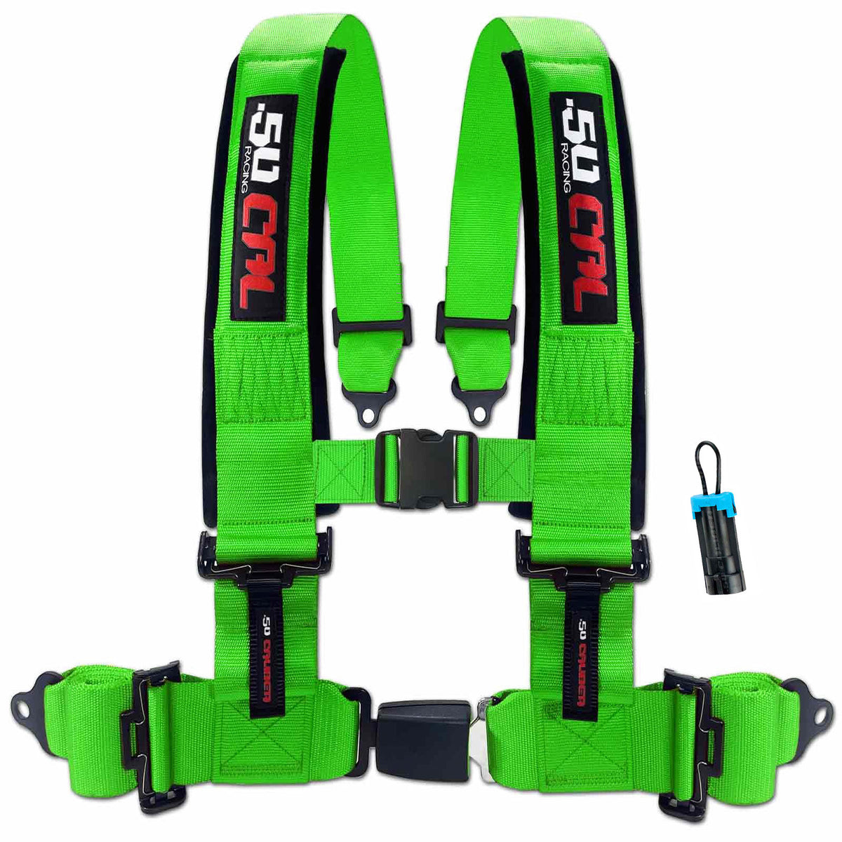 Venom Green | Green | 50 Caliber Racing Pro Series green 4-point UTV harness with bypass for Polaris RZR and Can-Am Maverick X3