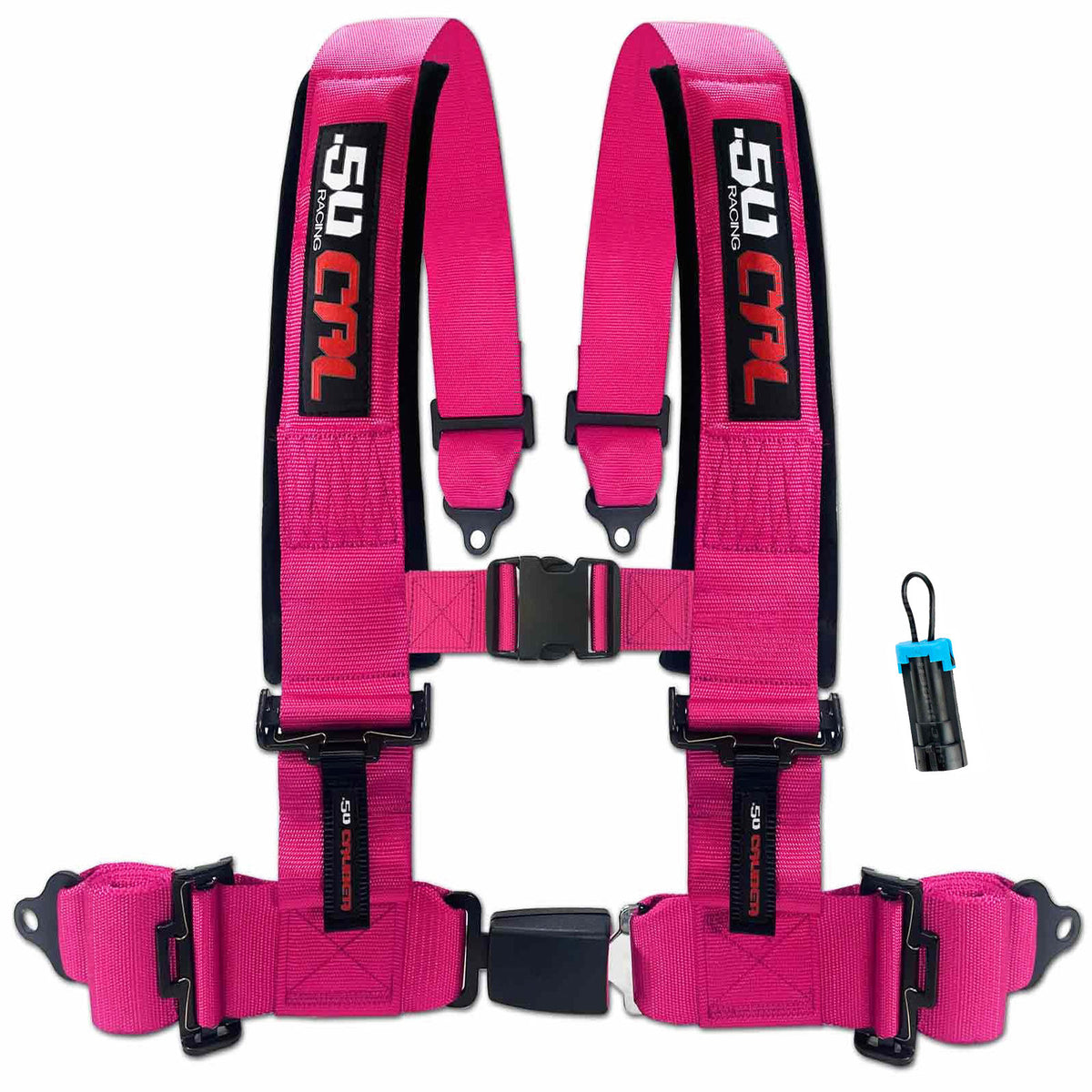 Rogue Pink | Pink | 50 Caliber Racing Pro Series pink 4-point UTV harness with bypass for Polaris RZR and Can-Am Maverick X3