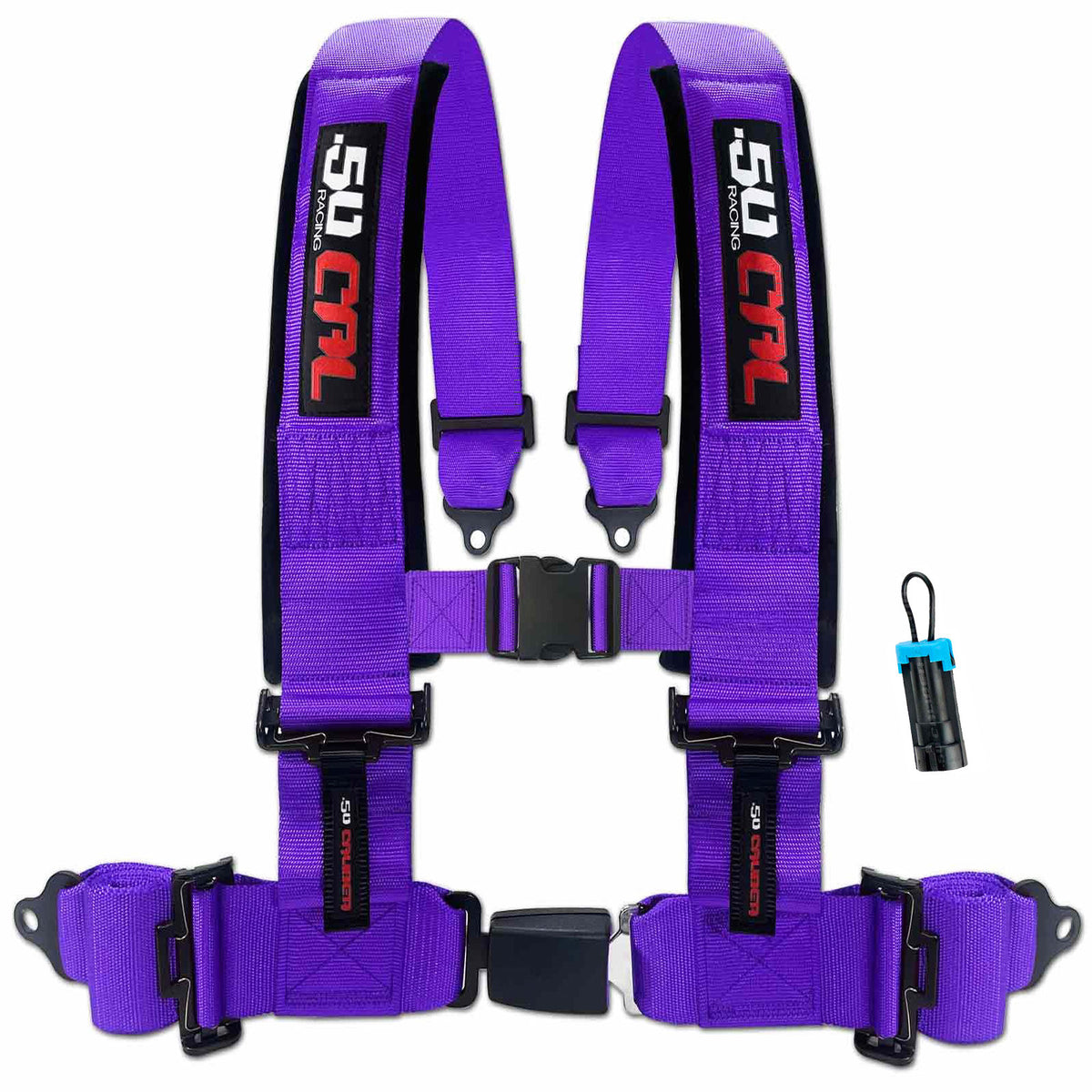 Purple | 50 Caliber Racing Pro Series purple 4-point UTV harness with bypass for Polaris RZR and Can-Am Maverick X3