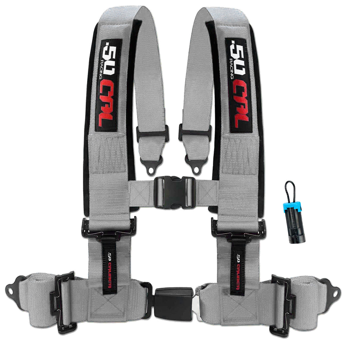 Ghost Gray | Silver | 50 Caliber Racing Pro Series silver 4-point UTV harness with bypass for Polaris RZR and Can-Am Maverick X3