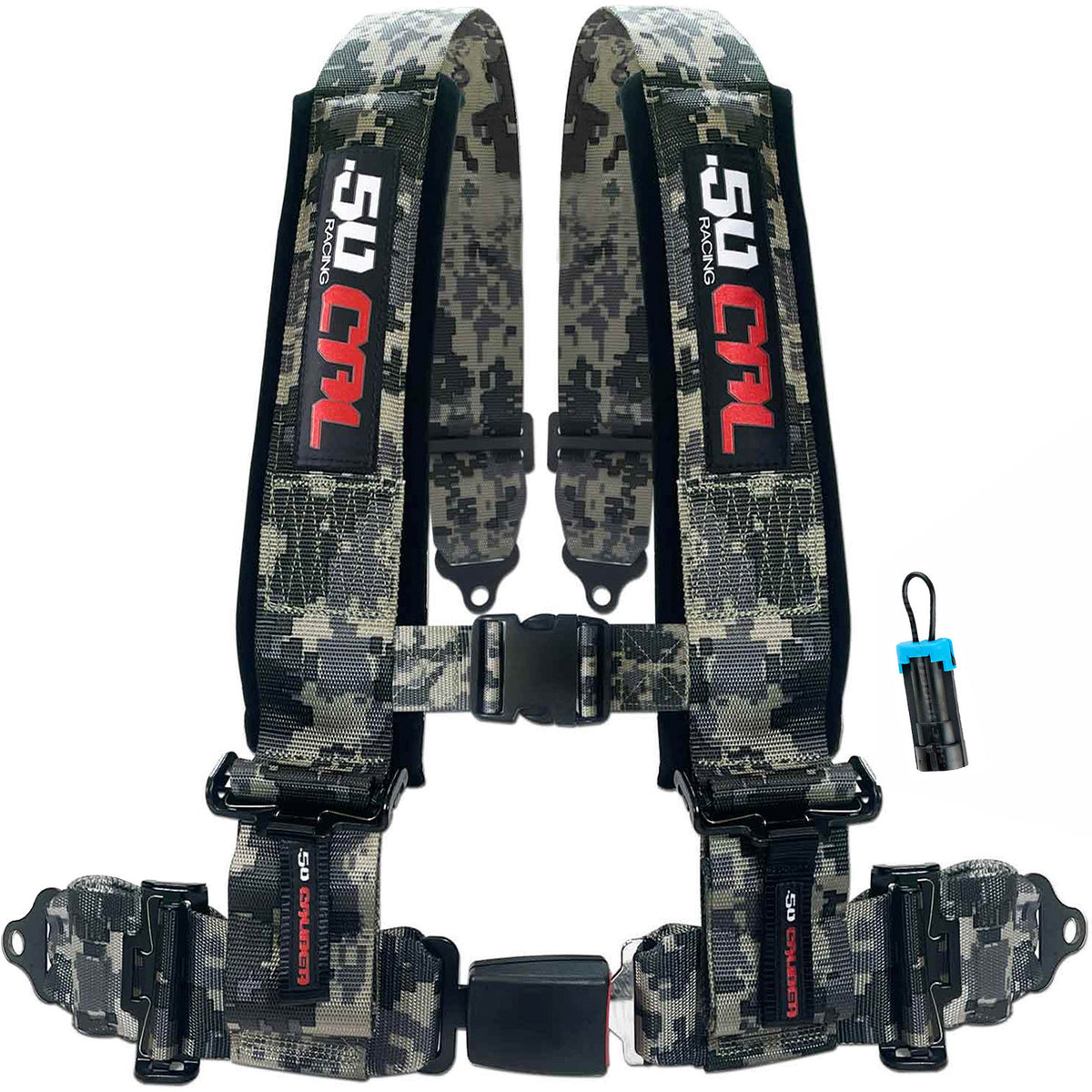 Carbon Camo | Digital Camo | 50 Caliber Racing Pro Series camo 4-point UTV harness with bypass for Polaris RZR and Can-Am Maverick X3