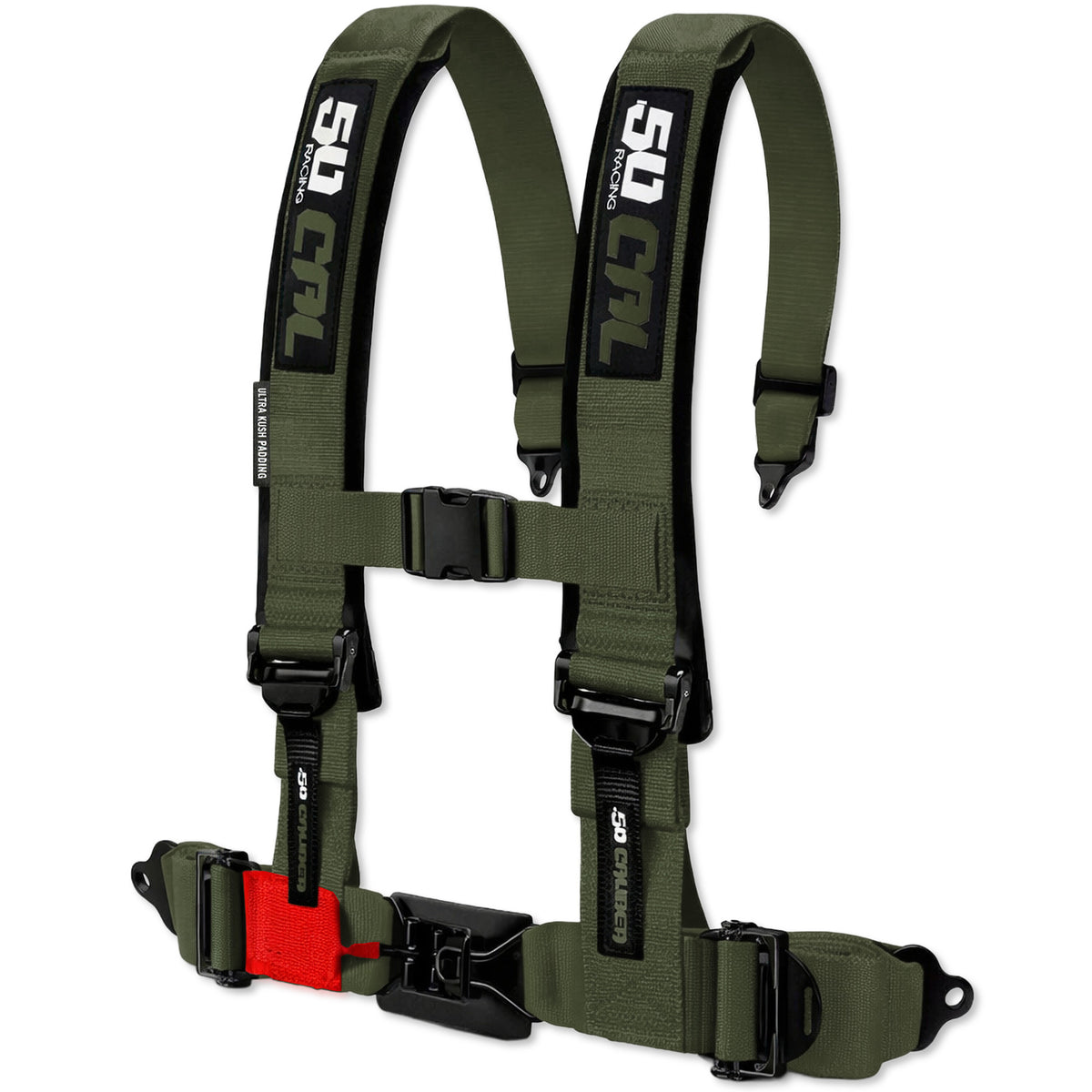 Recon Green | 50 Caliber Racing Elite Series Race Latch 4-point UTV harness Recon Green angled view
