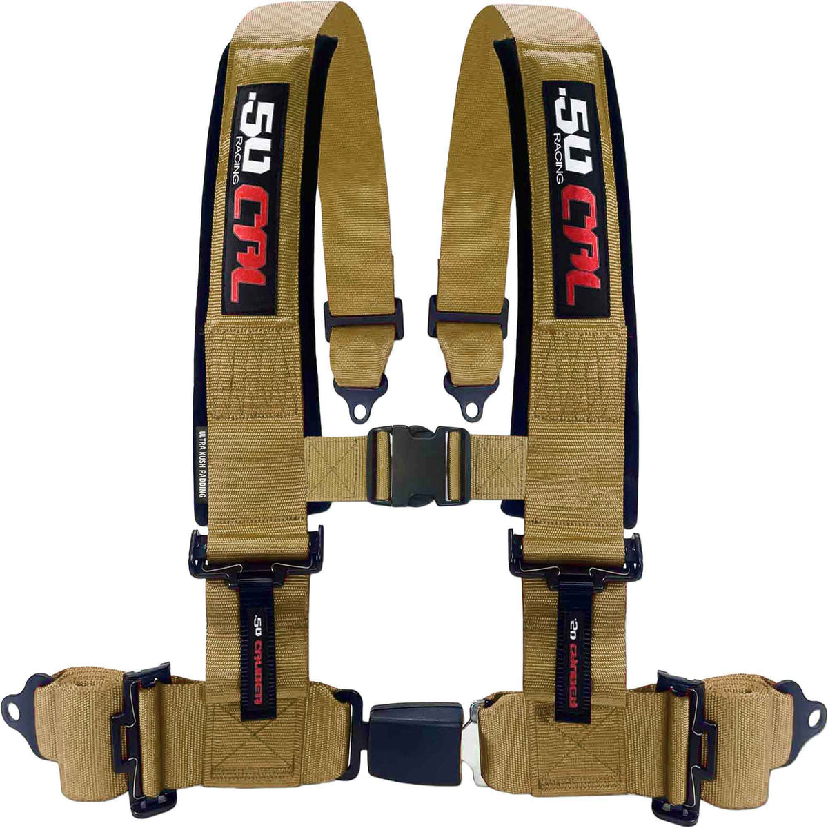 Baja Gold | Gold | 50 Caliber Racing Pro Series 4-point UTV harness with Quick Lock push-button buckle in Teal