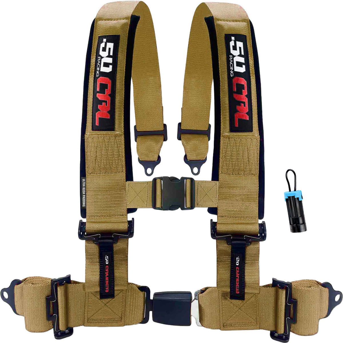 Baja Gold | Gold | 50 Caliber Racing Pro Series Gold 4-point UTV harness with bypass for Polaris RZR and Can-Am Maverick X3