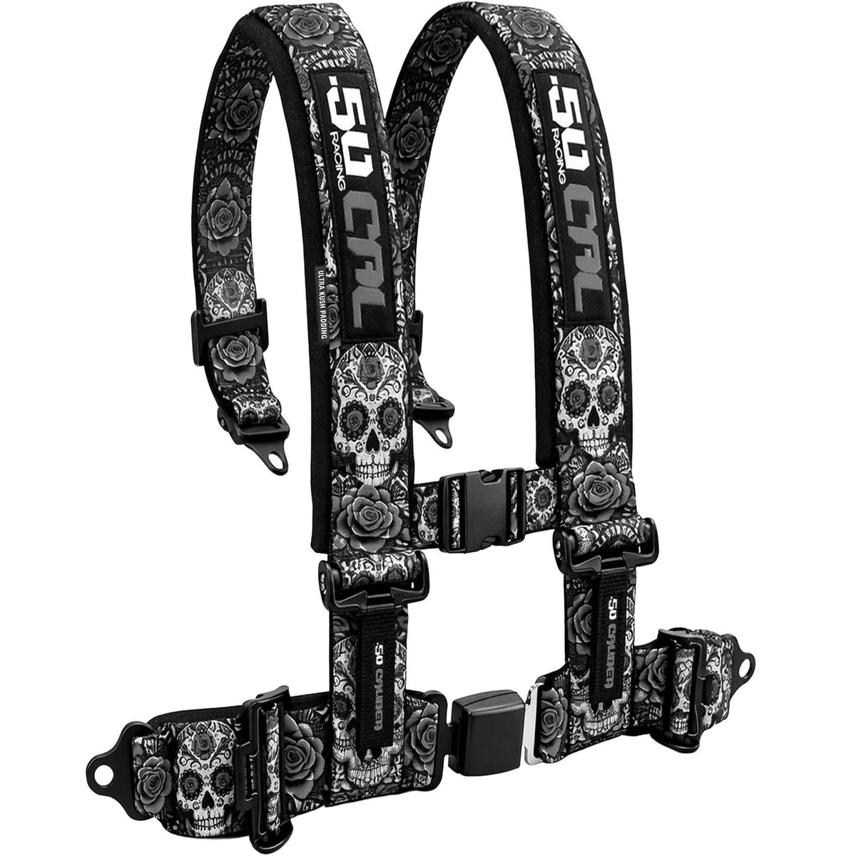 Black Sugar Skull | 50 caliber racing elite series black sugar skull 4 point utv harness premium off road safety