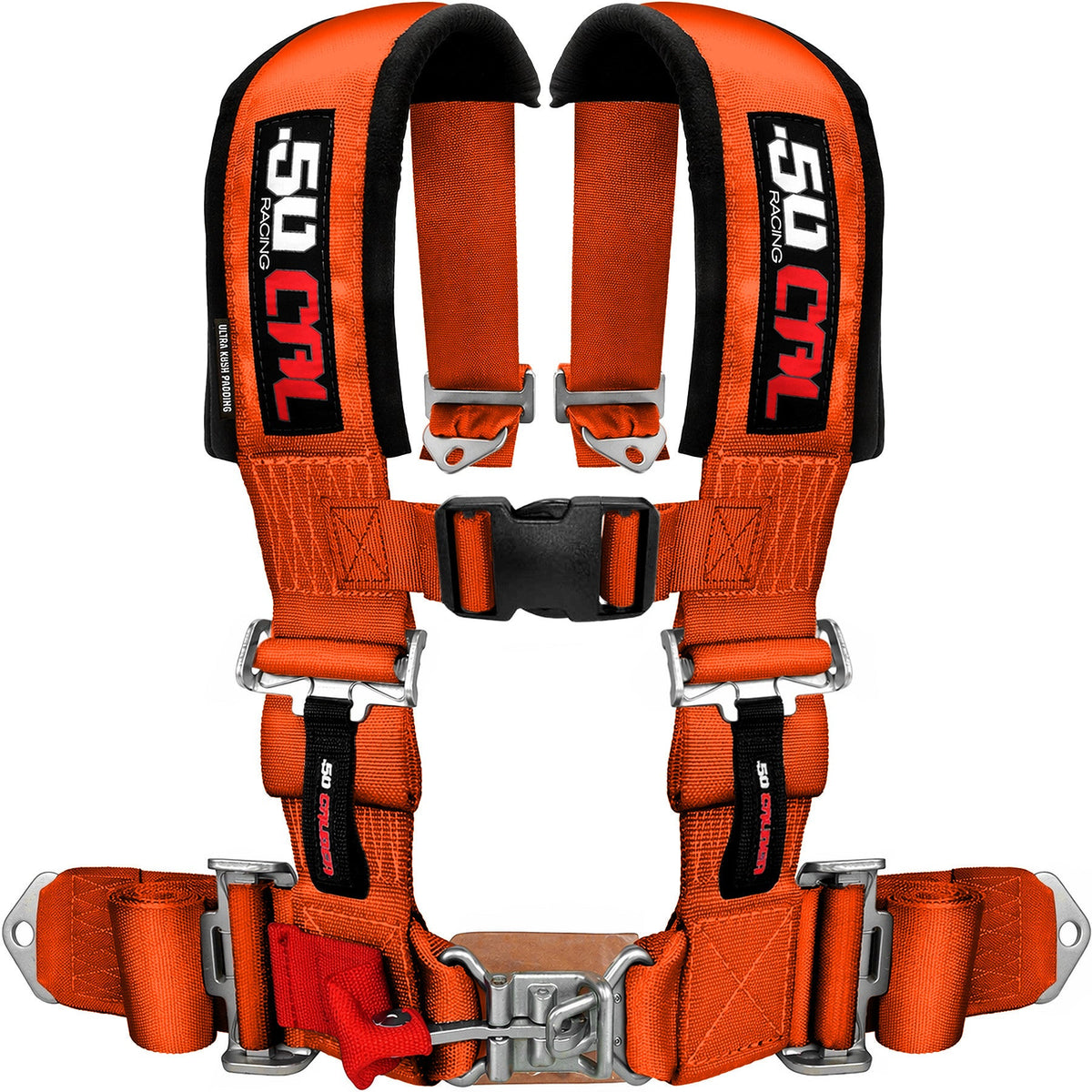 Blaze Orange | 50 Caliber Racing Orange 4-Point UTV Harness – 3" straps, latch-style quick release, thick shoulder padding for all-day comfort