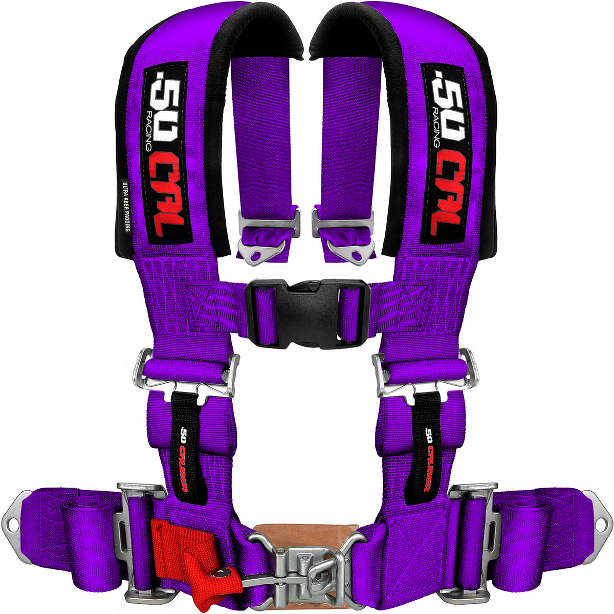 Purple | 50 Caliber Racing Purple 4-Point UTV Harness – 3" straps, latch-style quick release, thick shoulder padding for all-day comfort