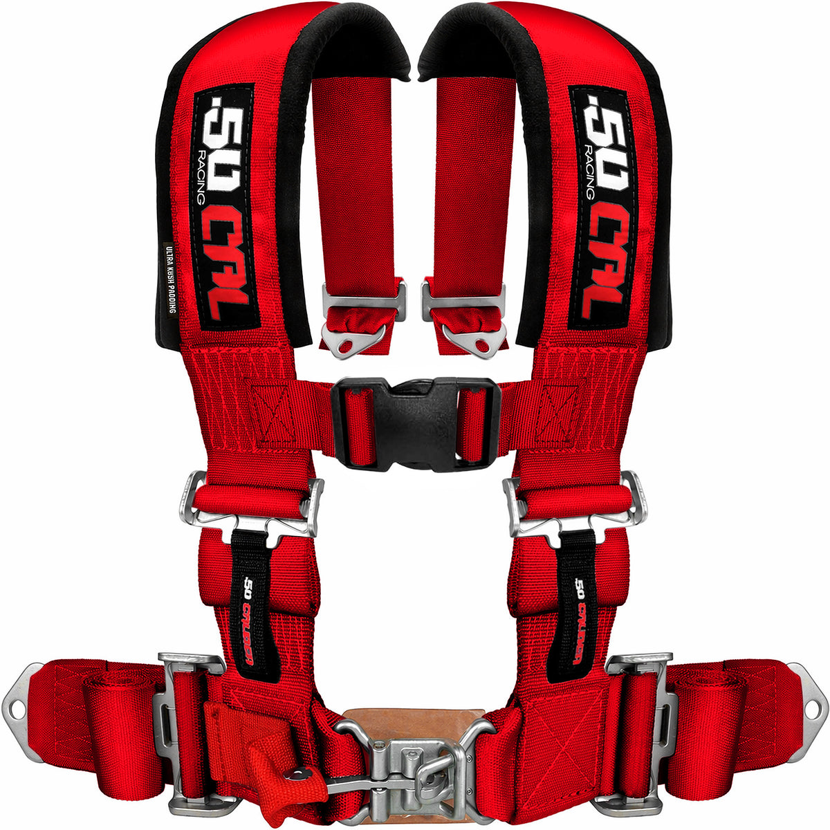 Rage Red | 50 Caliber Racing Red 4-Point UTV Harness – 3" straps, latch-style quick release, thick shoulder padding for all-day comfort | Cover Image