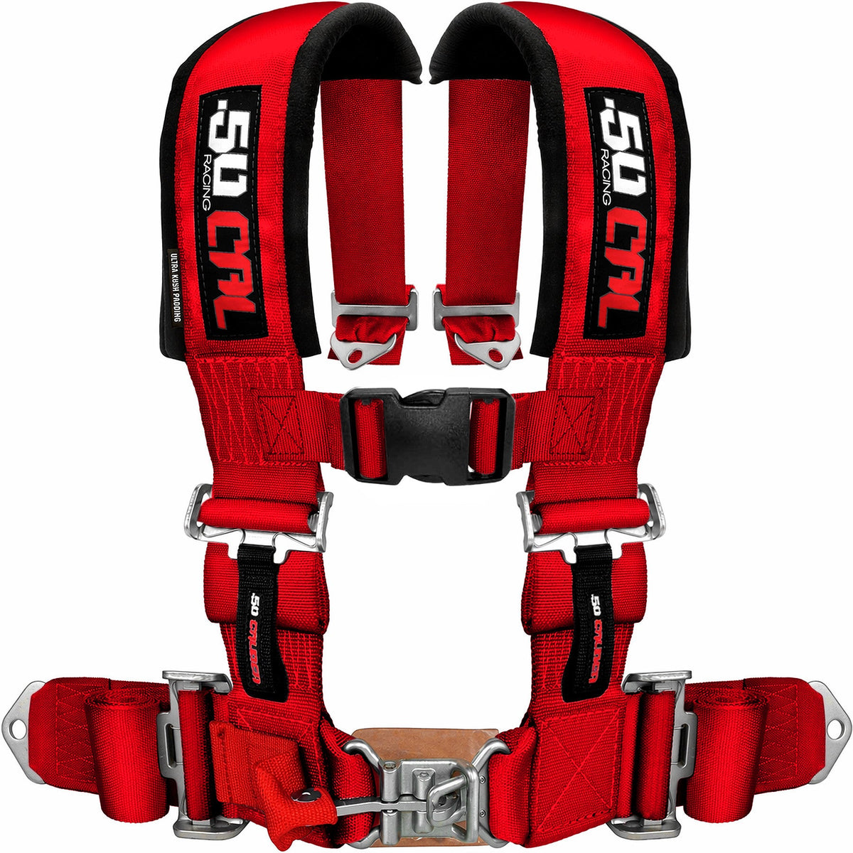 Rage Red | 50 Caliber Racing Red 4-Point UTV Harness – 3" straps, latch-style quick release, thick shoulder padding for all-day comfort | Cover Image