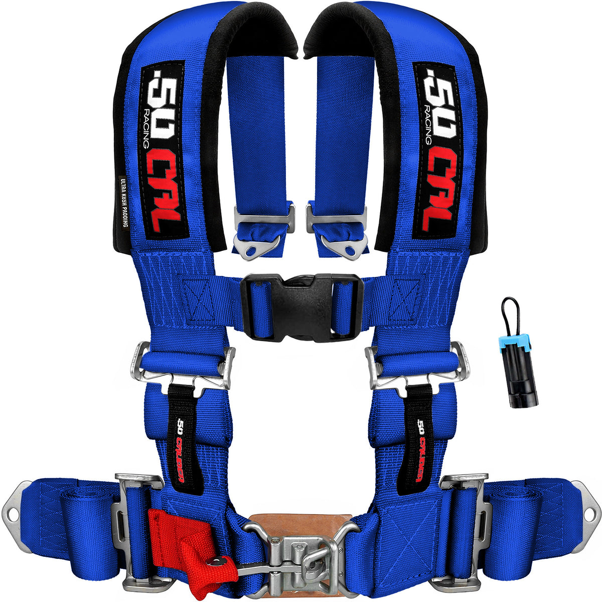 Nitro Blue | 50 Caliber Racing Blue 2" & 3" 4-Point UTV Harness for Polaris RZR / Can-am Maverick X3 w/ Bypass Plug