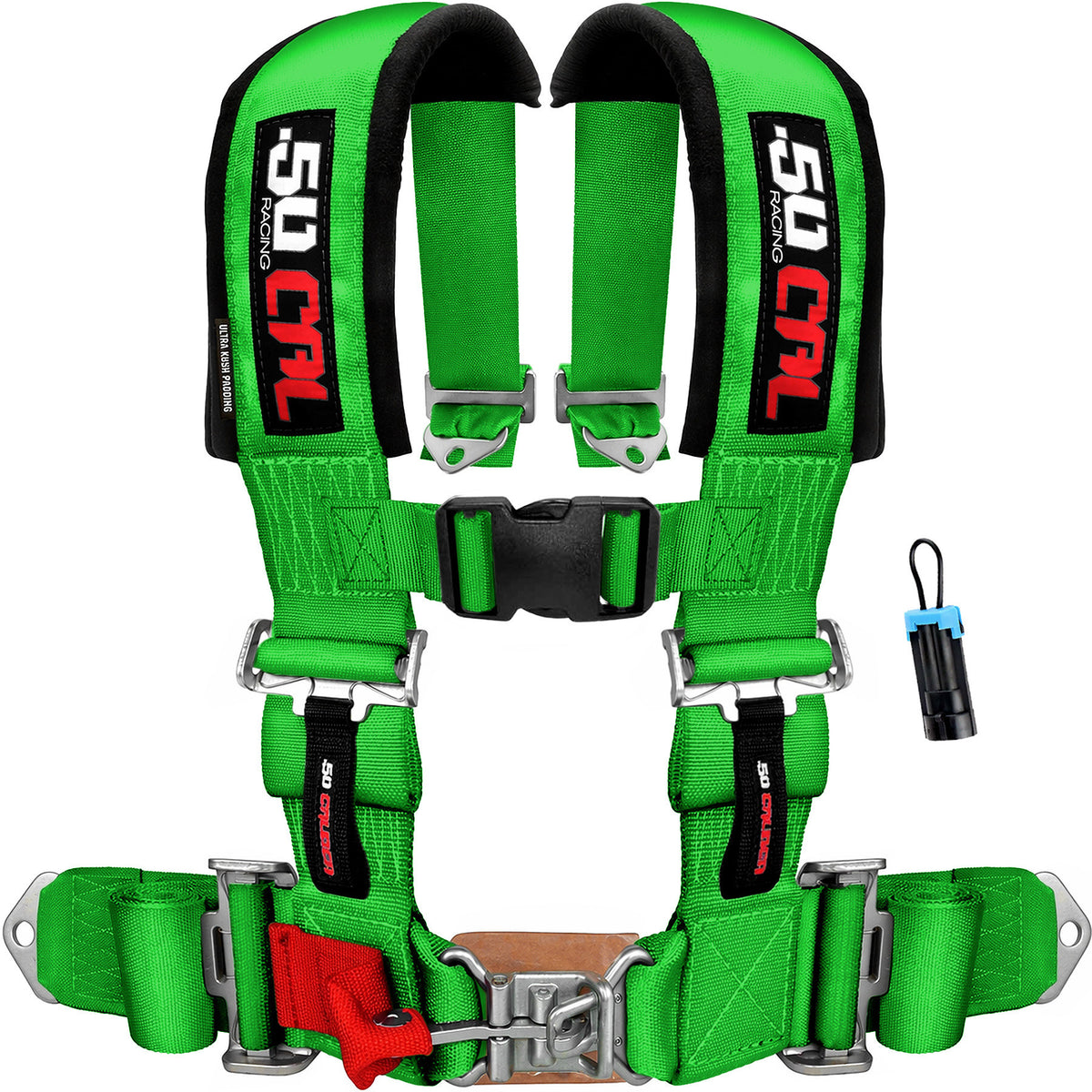 Venom Green | 50 Caliber Racing Green 2" & 3" 4-Point UTV Harness for Polaris RZR / Can-am Maverick X3 w/ Bypass Plug