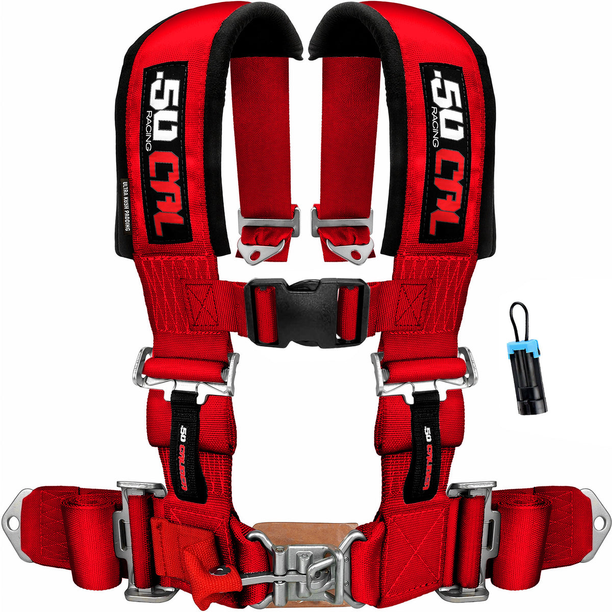 Rage Red | 50 Caliber Racing Red 2" & 3" 4-Point UTV Harness for Polaris RZR / Can-am Maverick X3 w/ Bypass Plug