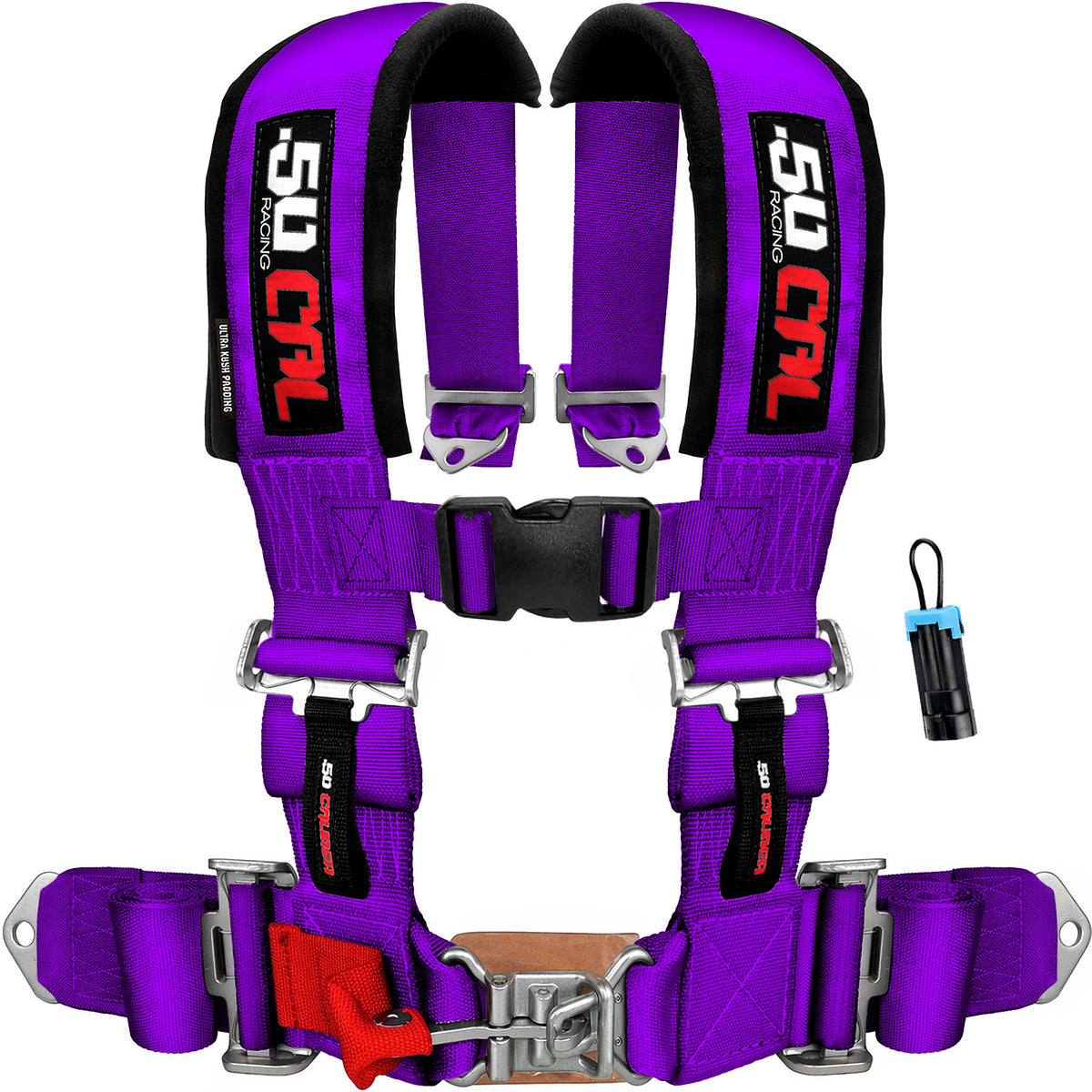 Purple | 50 Caliber Racing Purple 2" & 3" 4-Point UTV Harness for Polaris RZR / Can-am Maverick X3 w/ Bypass Plug