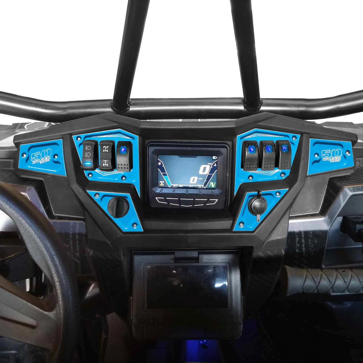 Voodoo Blue | Voodoo Blue 6 piece CNC Billet Aluminum Dash panel - Polaris Interactive Digital Display (GPS) equipped RZR XP 1000, S 900, 900 
