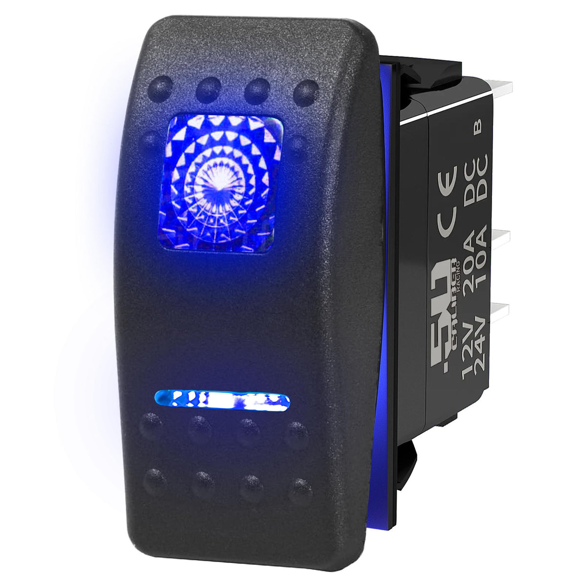 Blue | 50 Caliber Racing 12V ON/OFF/ON Rocker Switch – Blue LED Waterproof 3-Position Carling Style for UTV RZR X3 SXS