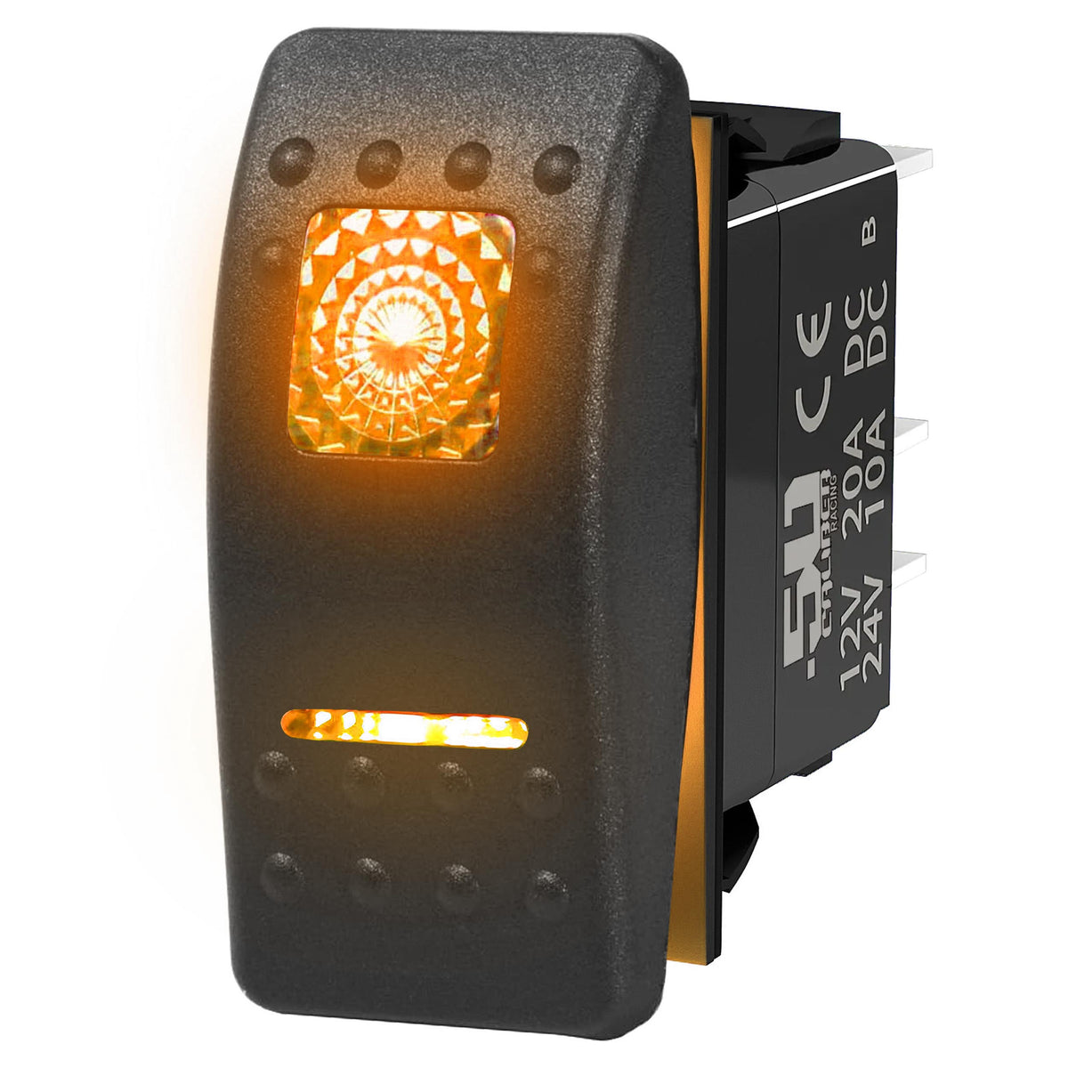 Orange | Heavy Duty 12V ON/OFF/ON Rocker Switch – Orange LED Illuminated 3-Position by 50 Caliber Racing for UTV