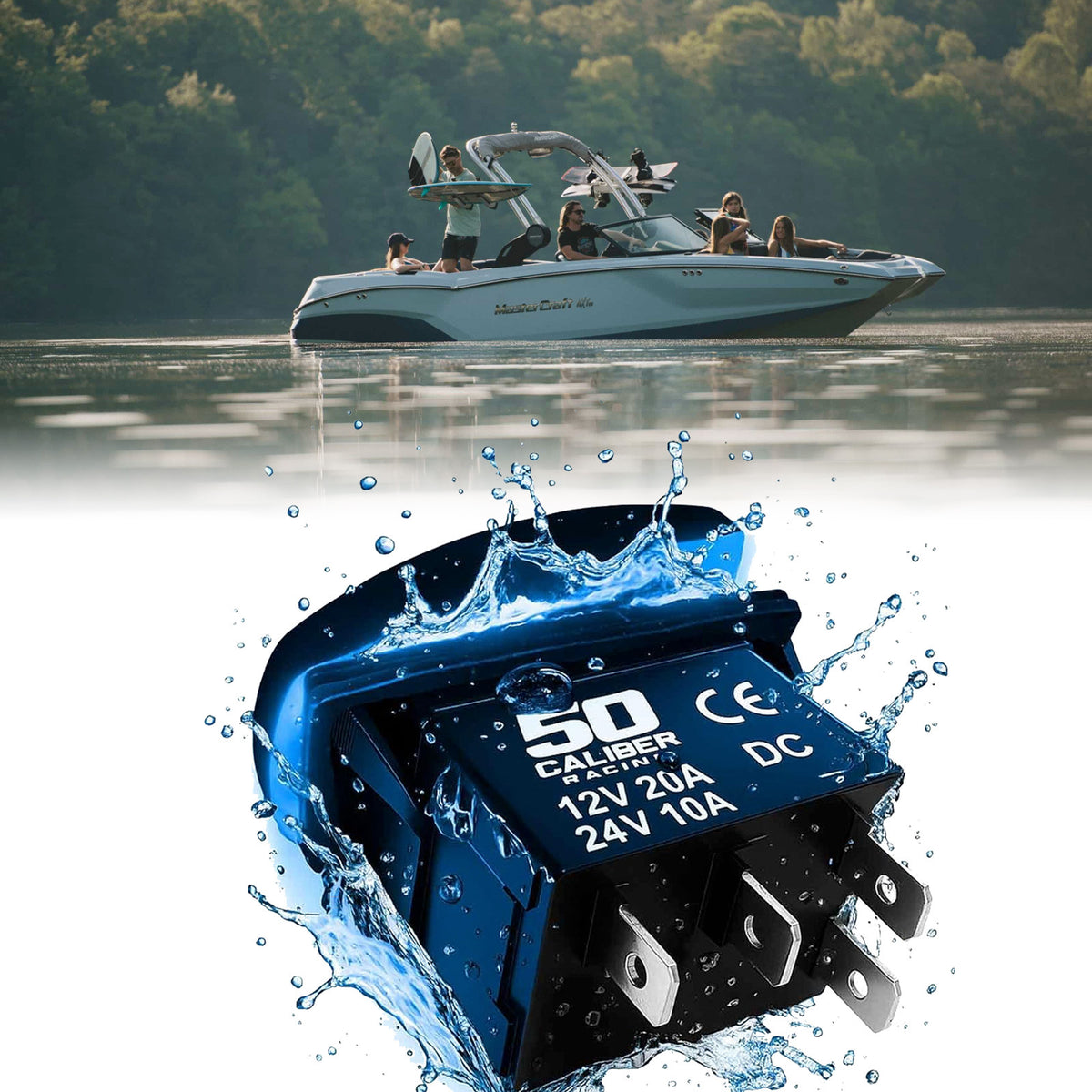 12V On/Off/On Rocker Switch Marine Grade LED Backlit In Many Colors | 50 Caliber Racing Marine Grade Rocker Switch – 12V ON/OFF/ON Waterproof Sealed for Boats and UTV