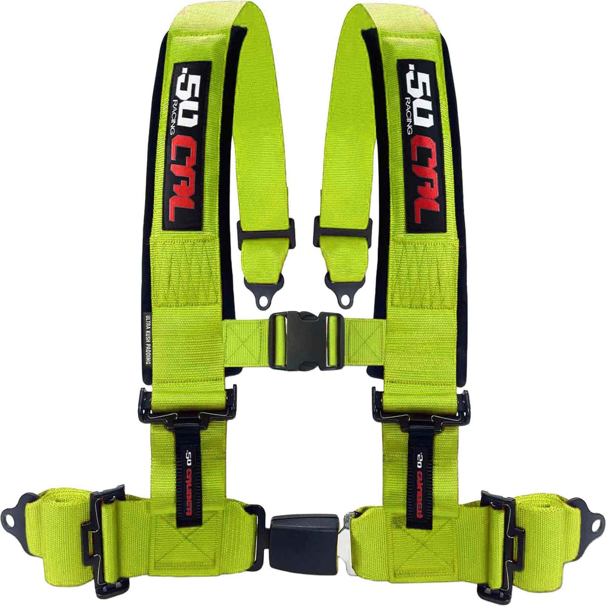 Fluorescent Green | Flourescent Green | Flourescent Yellow | Flourescent Green | 50 Caliber Racing Pro Series 4-point UTV harness with Quick Lock push-button buckle in Fluorescent Yellow