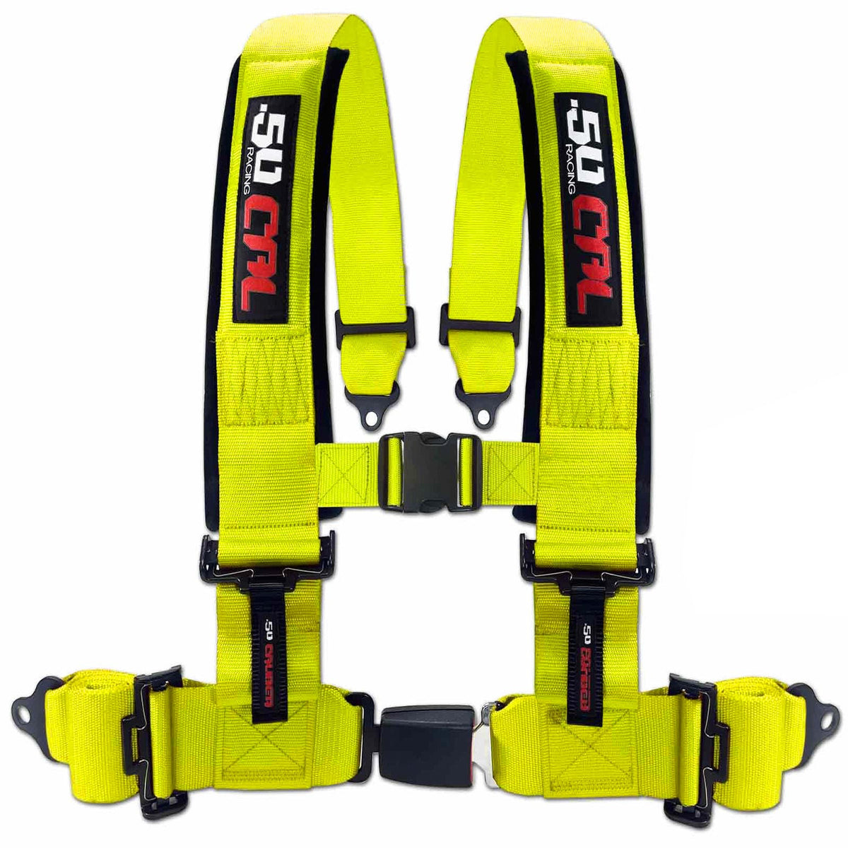 Highlighter Yellow | Yellow | 50 Caliber Racing Pro Series 4-point UTV harness with Quick Lock push-button buckle in Yellow