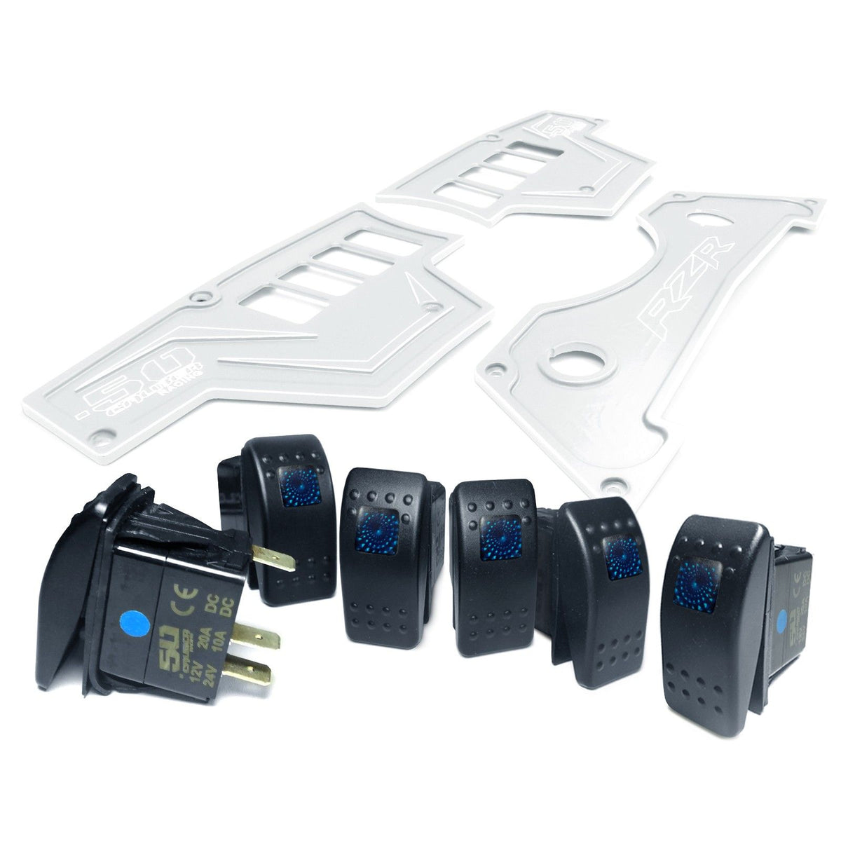 White | RZR Billet Dash Switch Panel Kit 8 Hole