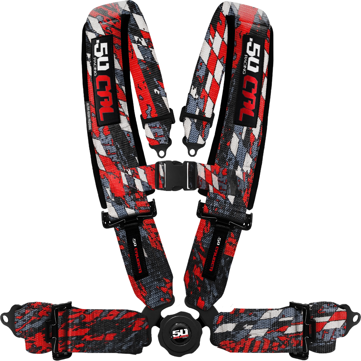 Checkered Chaos Red | 50 Cal 4-Point UTV Harness Elite Camlock