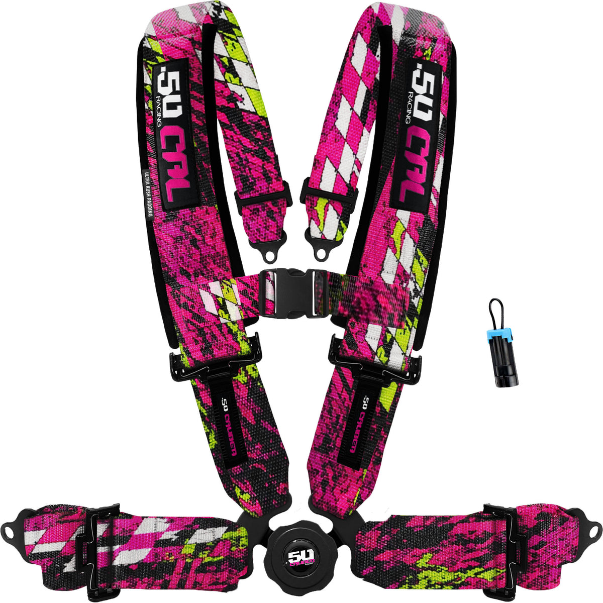 Checkered Chaos Pink | 50 Cal 4-Point UTV Harness Elite Camlock with Bypass for Can-Am or Polaris UTVs