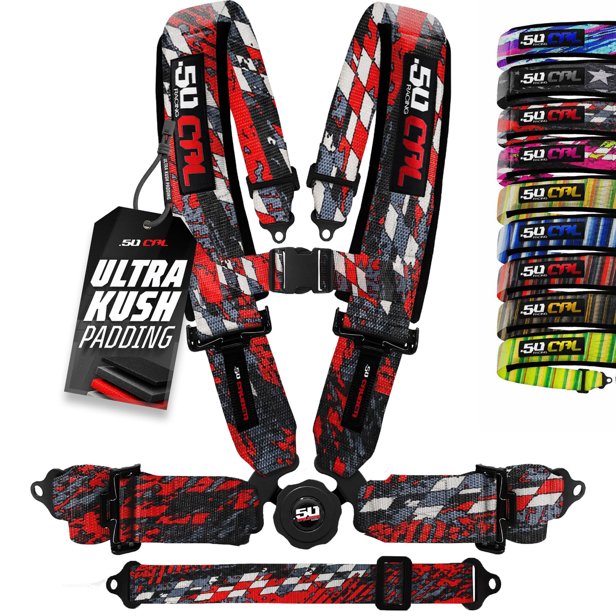 Checkered Chaos Red | 50 Cal 5-Point UTV Harness Elite Camlock