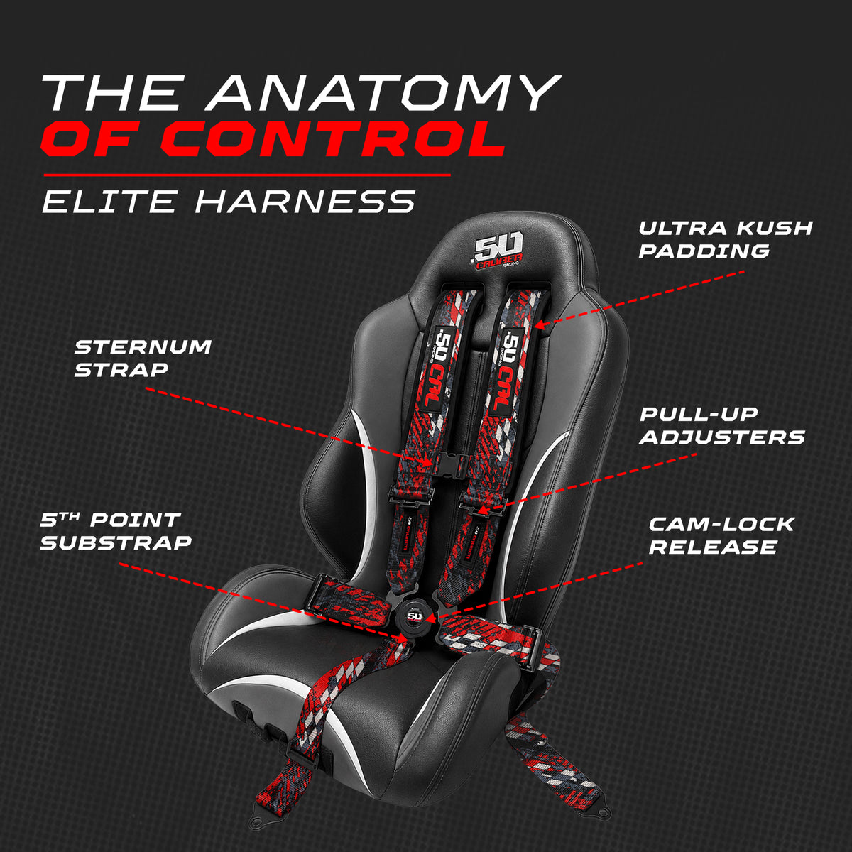 Checkered Chaos Red | 50 Cal 5-Point UTV Harness Elite Camlock